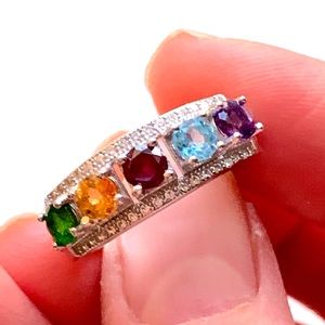 Amethyst Citrine Blue Topaz Mix Stones Silver Ring
